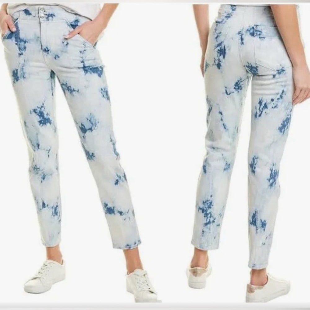Veronica Beard, sz 25/0, Kallie Straight High Rise light wash tie dye crop jeans